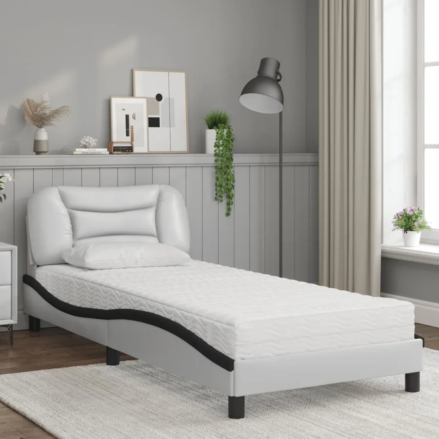 Lit avec matelas Hvar blanc et noir 80x200 cm similicuir - 3