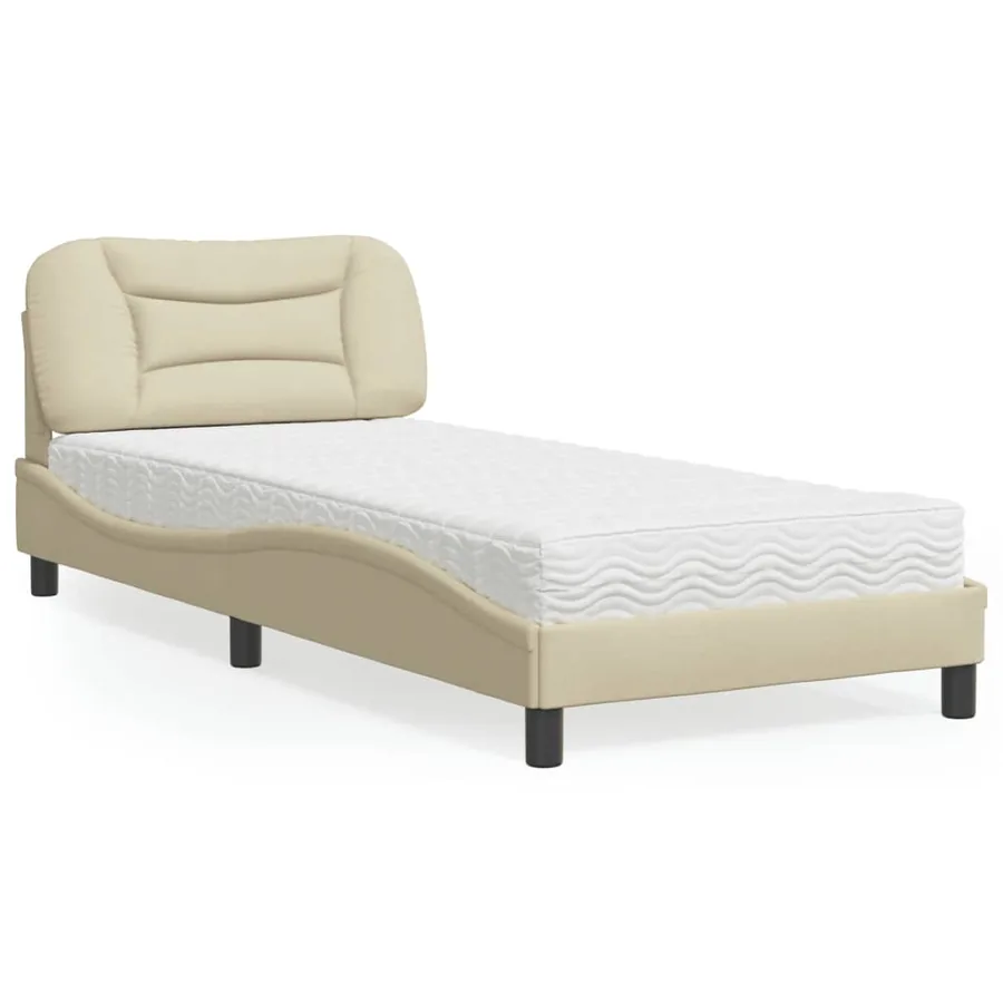 Lit avec matelas Hvar crème 90x200 cm tissu