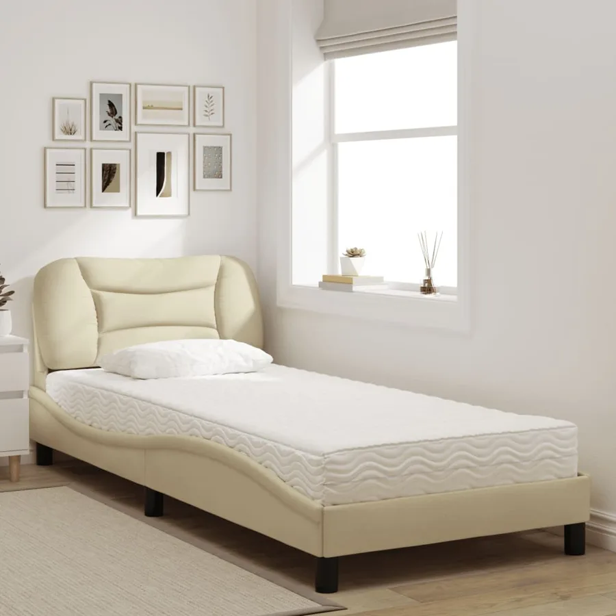 Lit avec matelas Hvar crème 90x200 cm tissu - 3