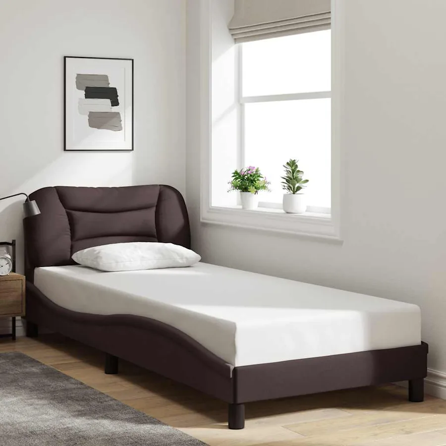 Cadre de lit sans matelas Hvar marron foncé 90x200 cm tissu