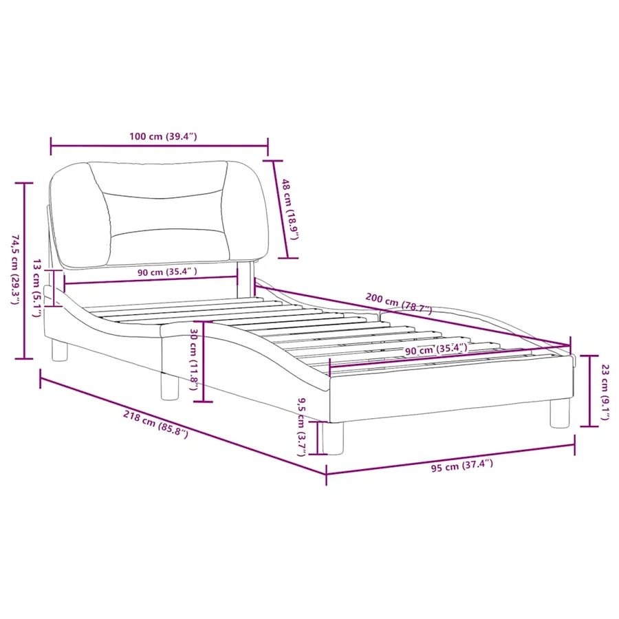 Cadre de lit sans matelas Hvar marron foncé 90x200 cm tissu - 12