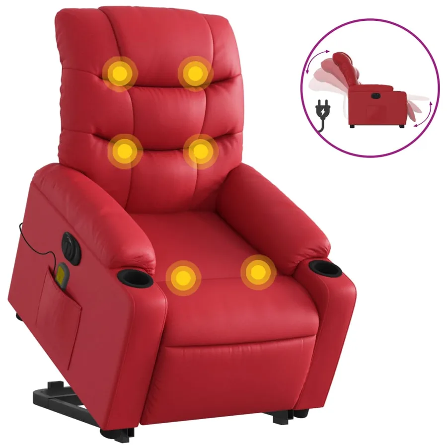 Fauteuil inclinable de massage électrique rouge similicuir - 2