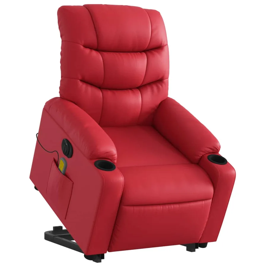 Fauteuil inclinable de massage électrique rouge similicuir - 3
