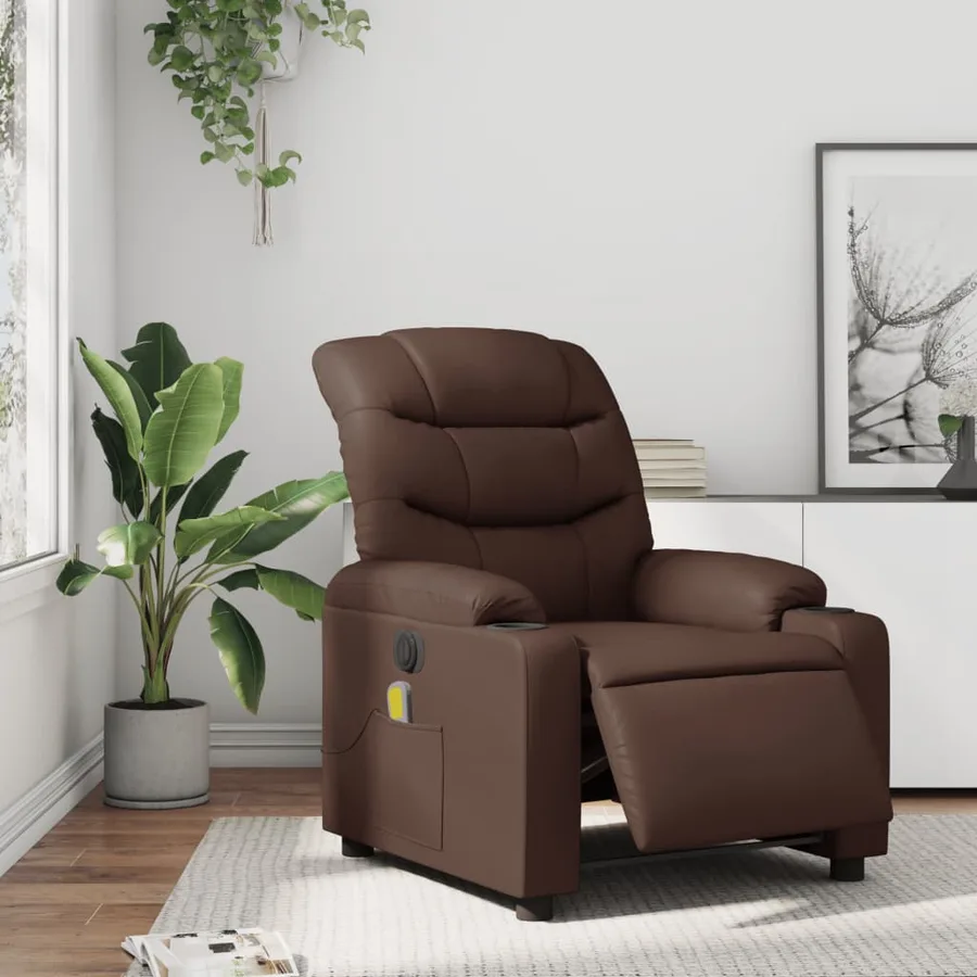 Fauteuil de massage inclinable électrique marron similicuir - 15
