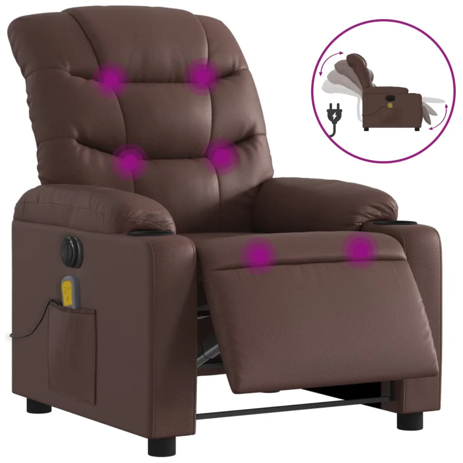 Fauteuil de massage inclinable électrique marron similicuir - 2