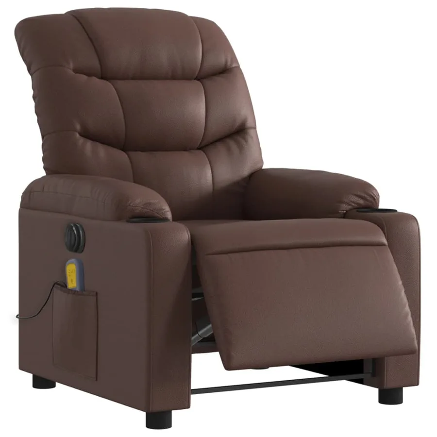 Fauteuil de massage inclinable électrique marron similicuir - 3