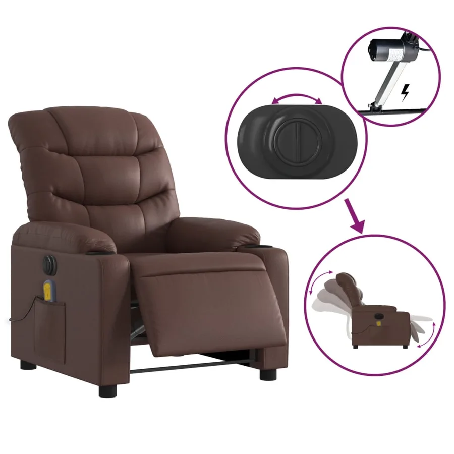 Fauteuil de massage inclinable électrique marron similicuir - 6