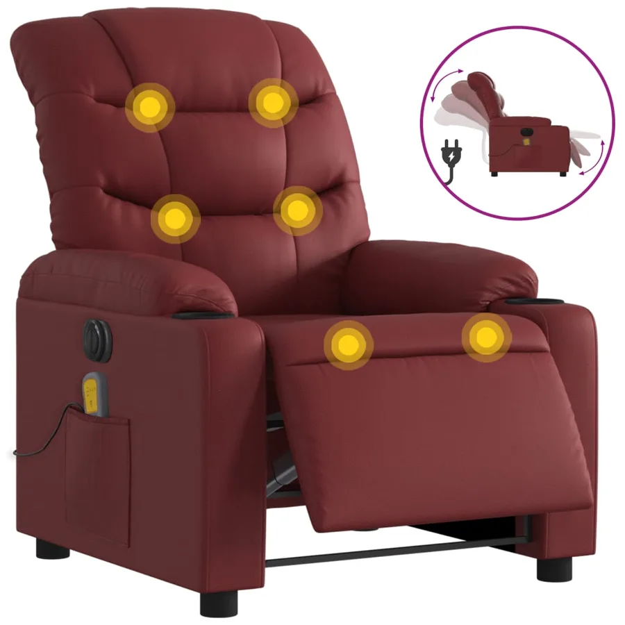 Fauteuil de massage inclinable électrique rouge bordeaux - 2