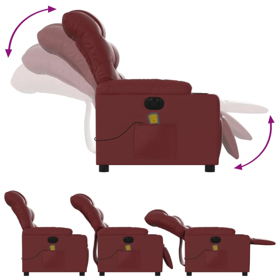Fauteuil de massage inclinable électrique rouge bordeaux - 7