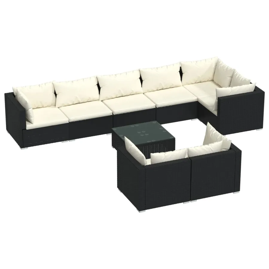 Salon de jardin 9 pcs avec coussins Noir Résine tressée - 2