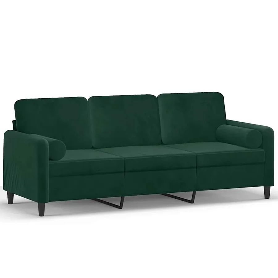 Canapé 3 places avec oreillers vert foncé 180 cm velours - 2