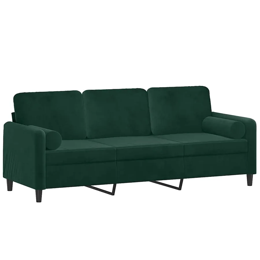 Canapé 3 places avec oreillers vert foncé 180 cm velours - 3