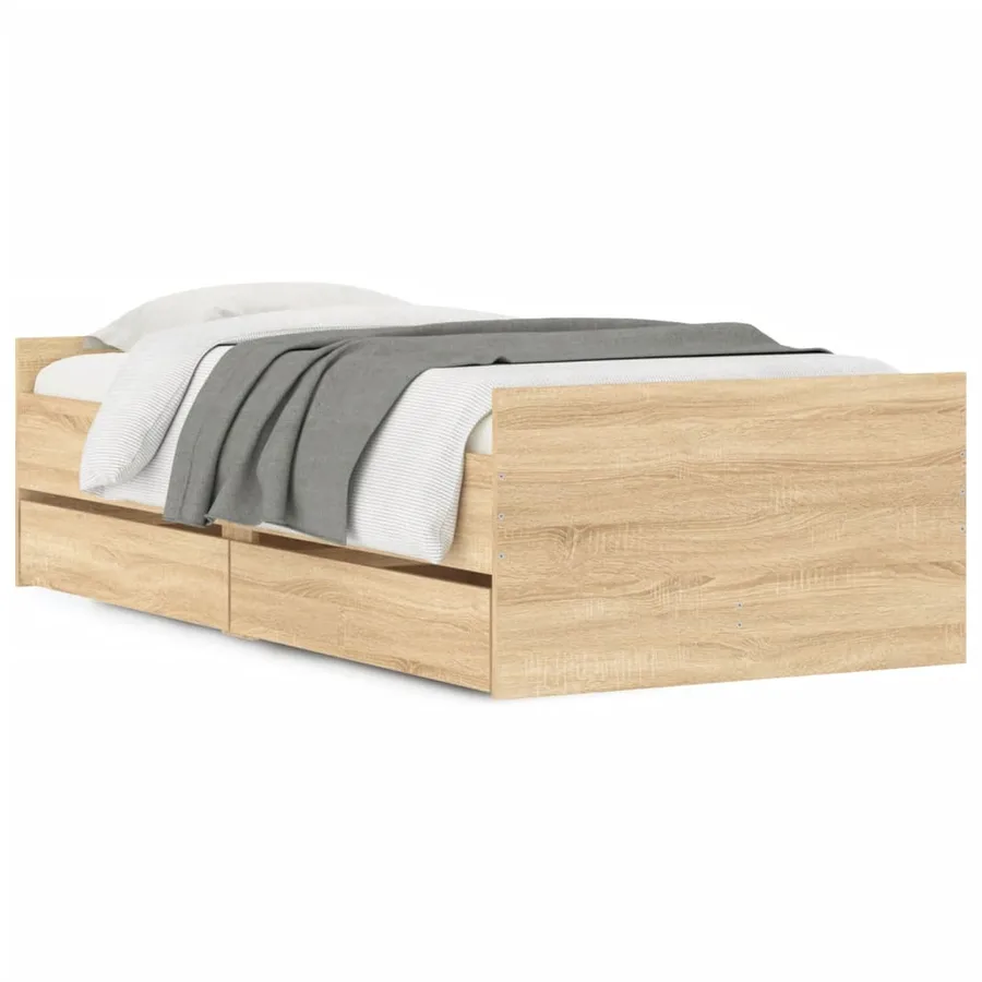 Cadre de lit avec tiroirs sans matelas chêne sonoma 100x200 cm - 2