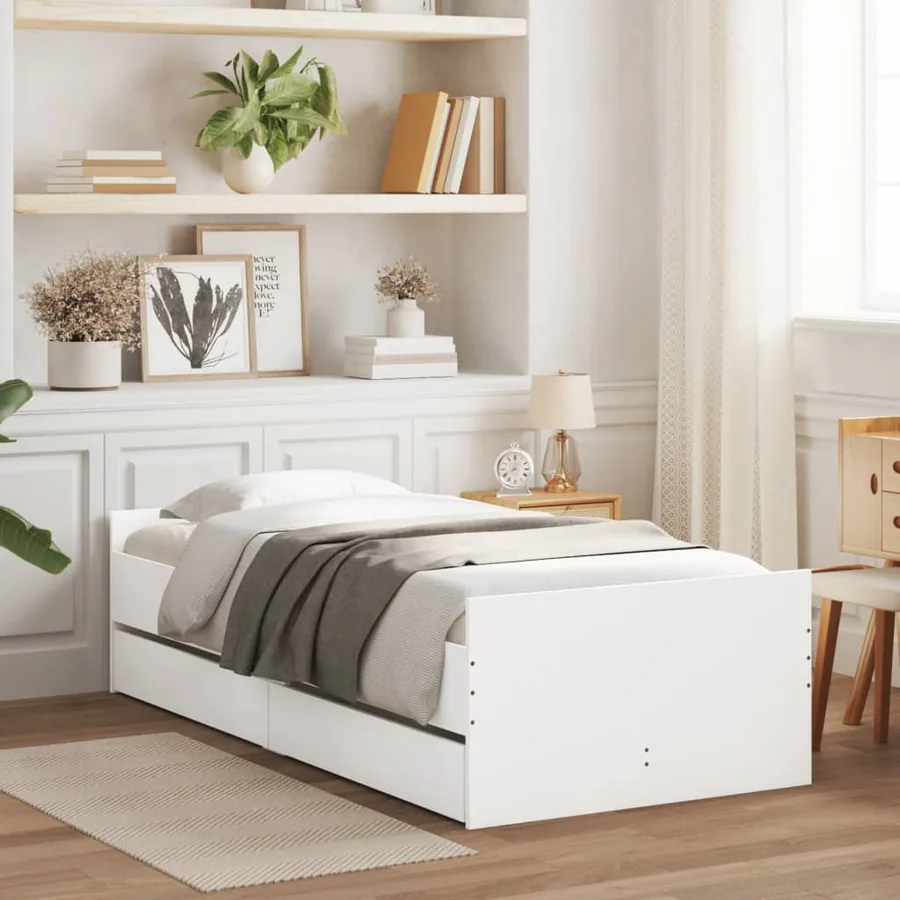 Cadre de lit avec tiroirs sans matelas blanc 100x200 cm
