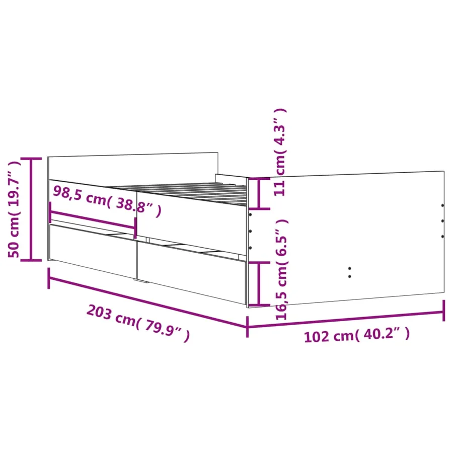 Cadre de lit avec tiroirs sans matelas blanc 100x200 cm - 11