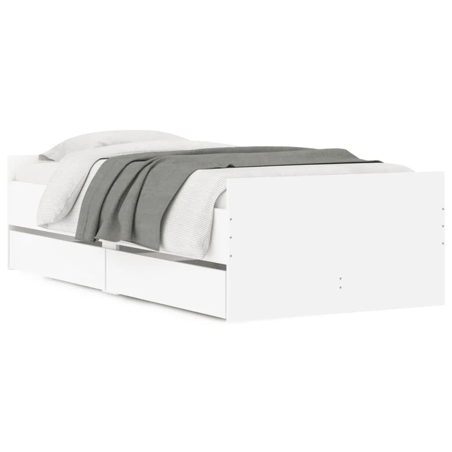 Cadre de lit avec tiroirs sans matelas blanc 100x200 cm - 2