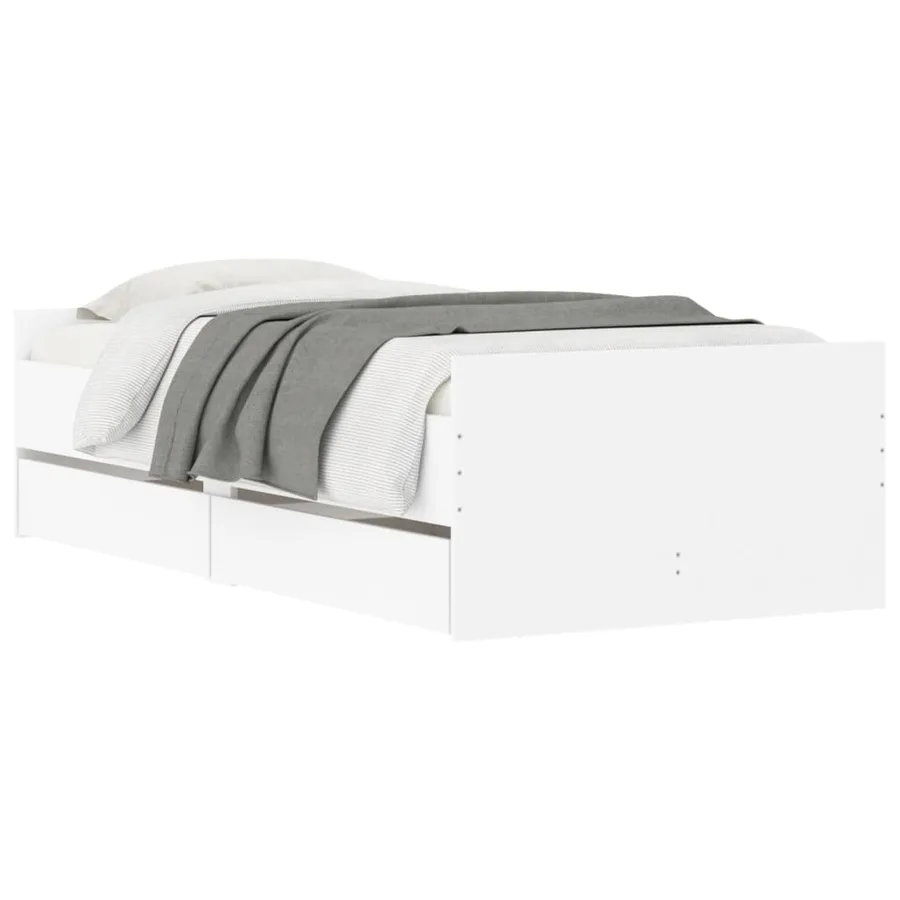 Cadre de lit avec tiroirs sans matelas blanc 100x200 cm - 3