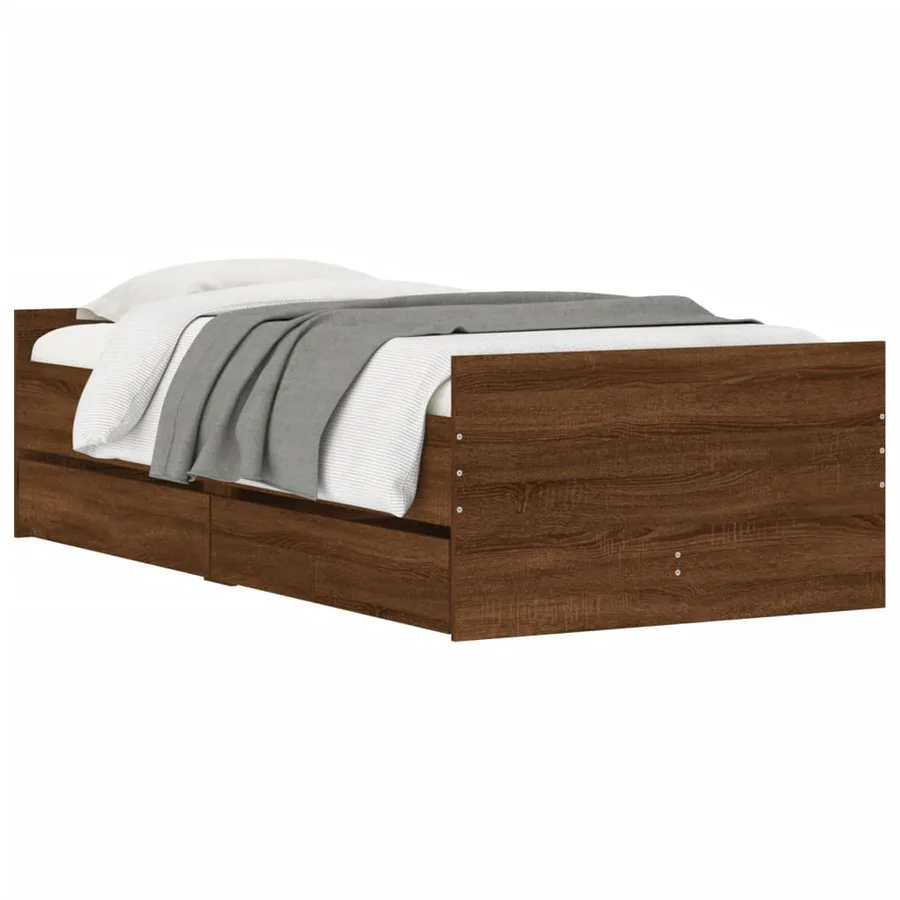 Cadre de lit avec tiroirs sans matelas chêne marron 100x200 cm - 3