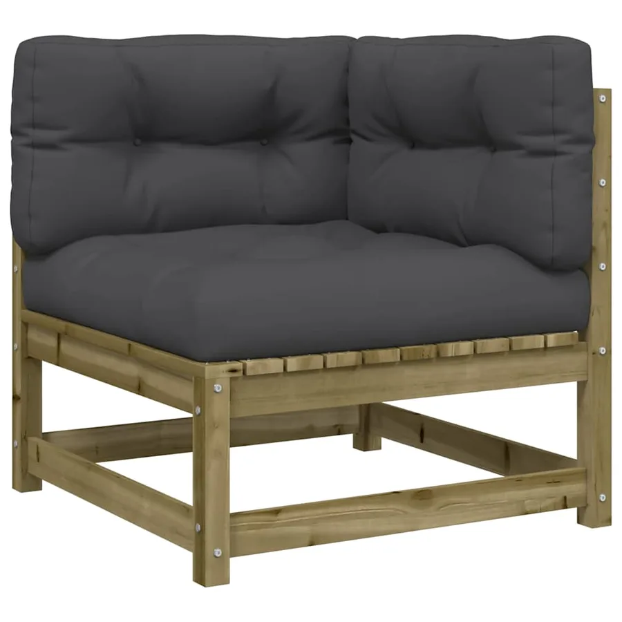 Canapé d'angle de jardin avec coussins bois de pin imprégné - 2