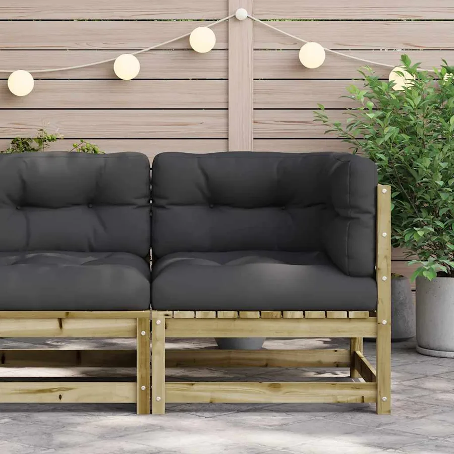 Canapé d'angle de jardin avec coussins bois de pin imprégné - 3