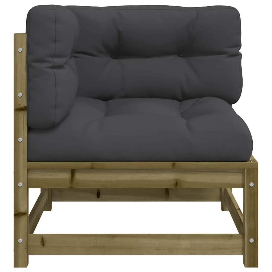 Canapé d'angle de jardin avec coussins bois de pin imprégné - 5