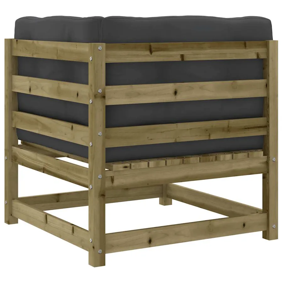 Canapé d'angle de jardin avec coussins bois de pin imprégné - 7