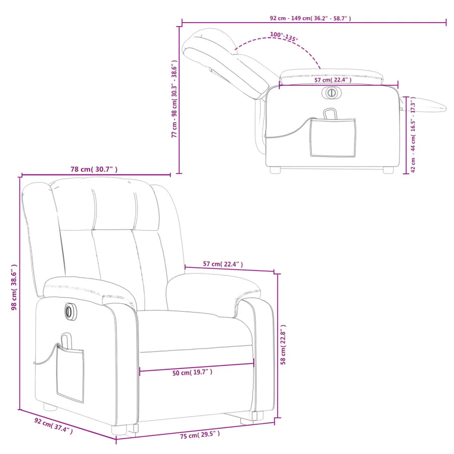 Fauteuil inclinable de massage électrique cappuccino similicuir - 17