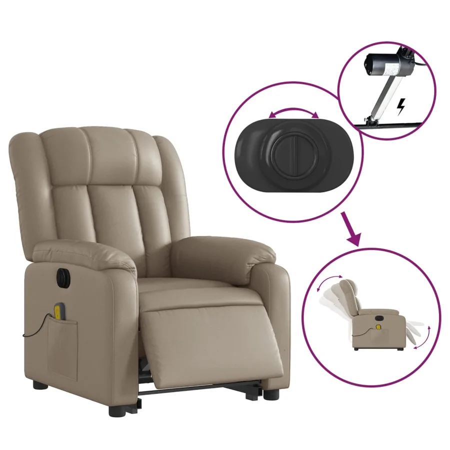 Fauteuil inclinable de massage électrique cappuccino similicuir - 6