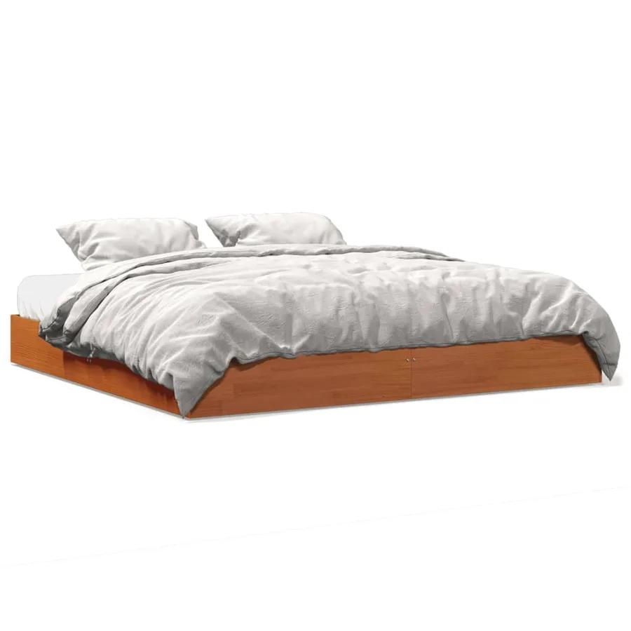 Cadre de lit sans matelas cire marron 200x200cm bois pin massif - 2