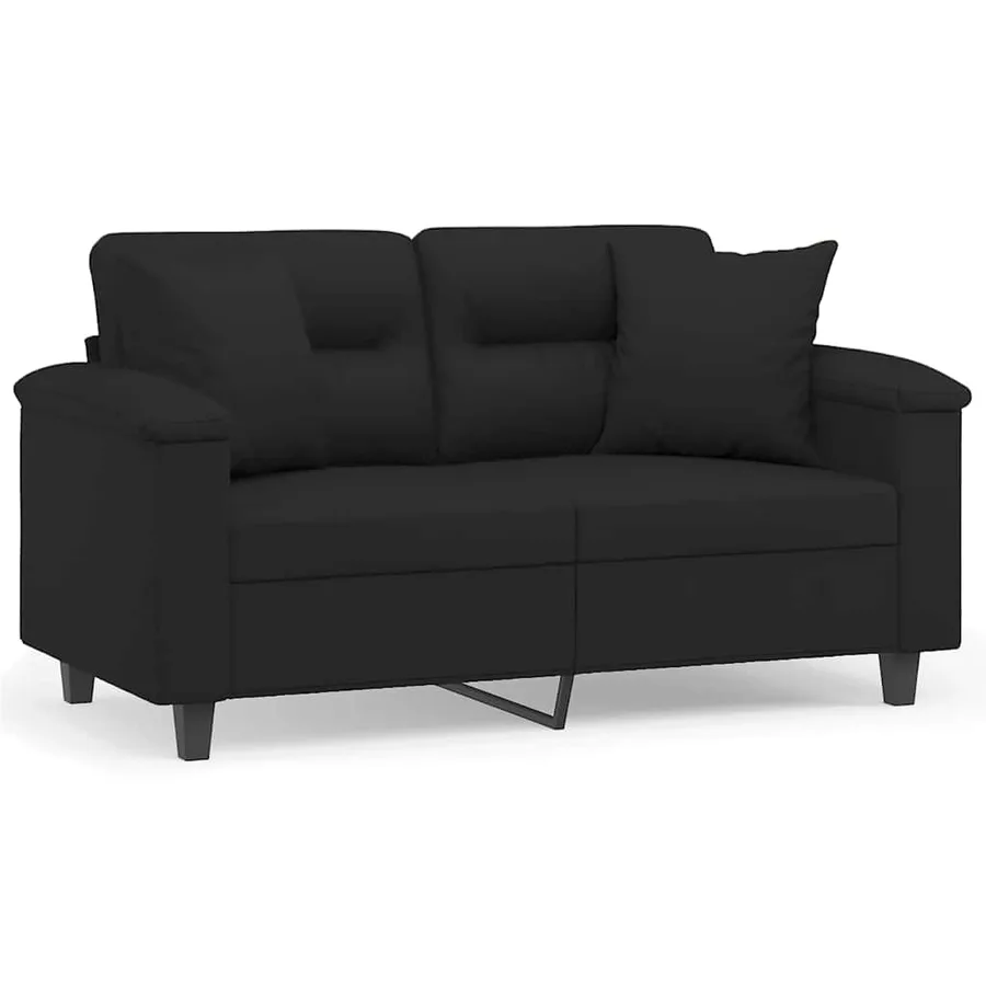 Canapé 2 places avec oreillers noir 120 cm tissu microfibre - 2