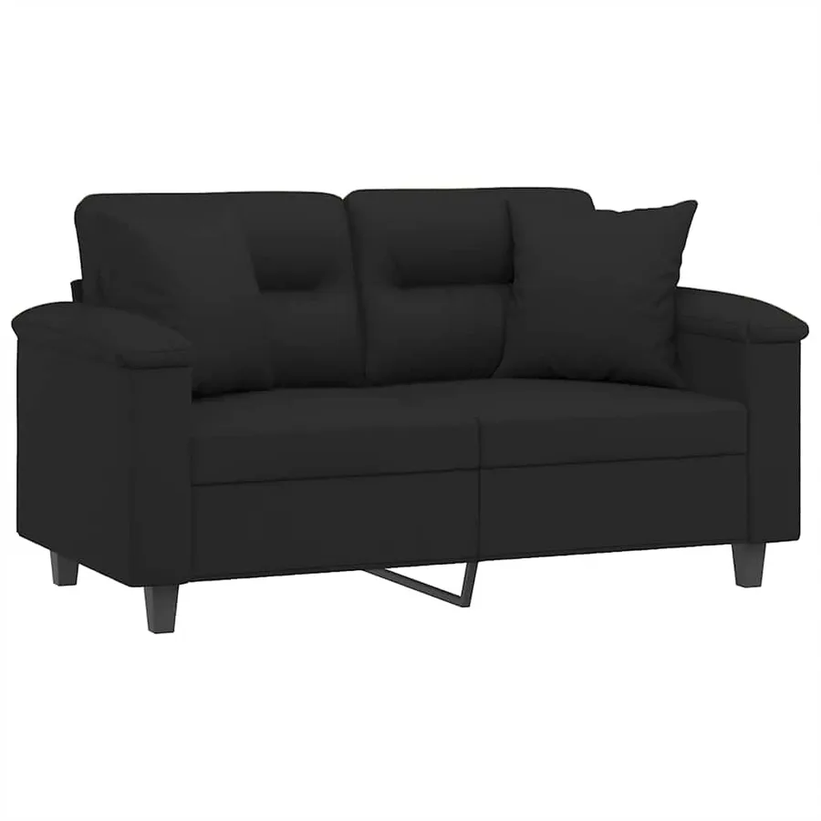 Canapé 2 places avec oreillers noir 120 cm tissu microfibre - 3