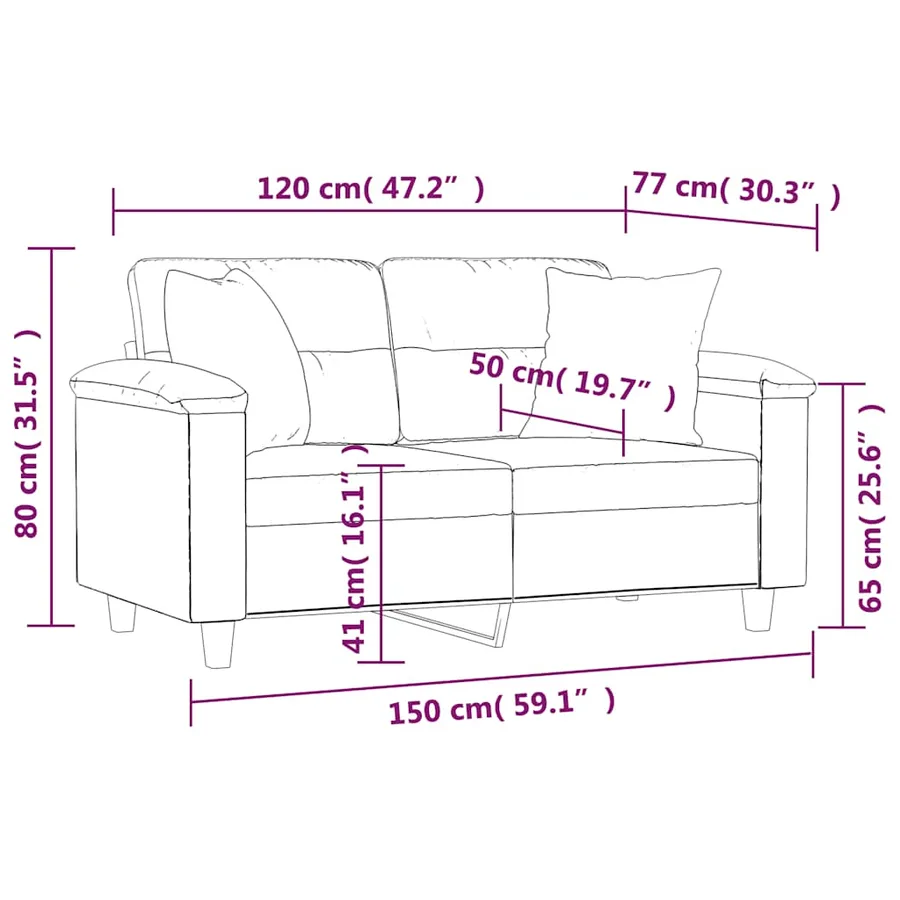 Canapé 2 places avec oreillers noir 120 cm tissu microfibre - 8