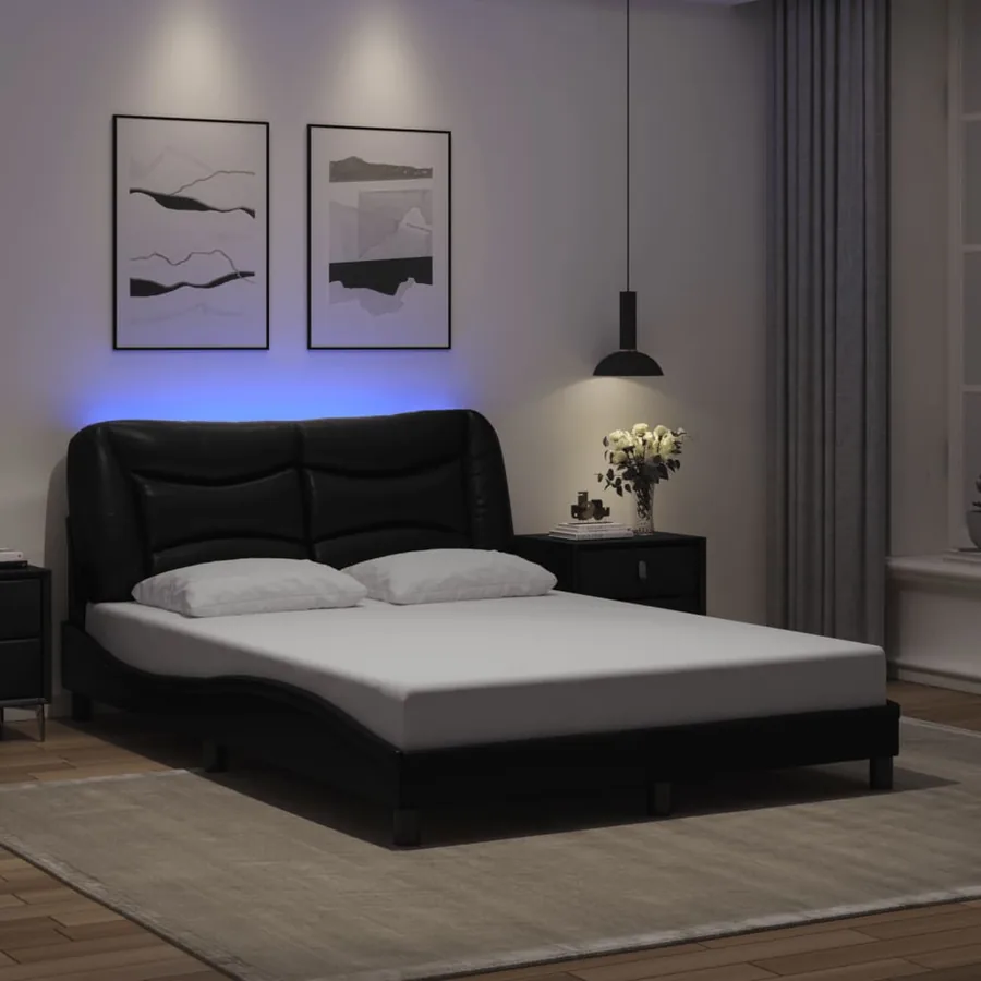 Cadre de lit avec LED sans matelas Hvar noir 140x200 cm