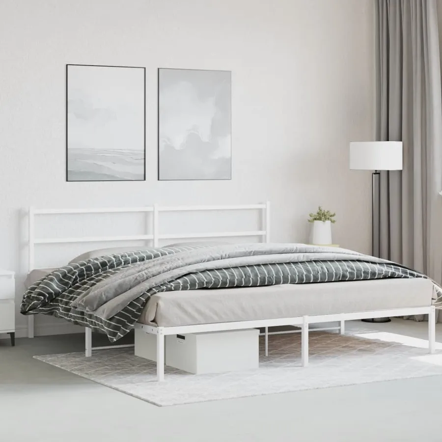 Cadre de lit métal sans matelas et tête de lit blanc 193x203 cm - 4