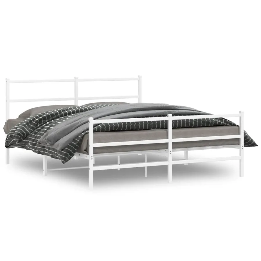 Cadre de lit métal sans matelas et pied de lit blanc 150x200 cm - 2