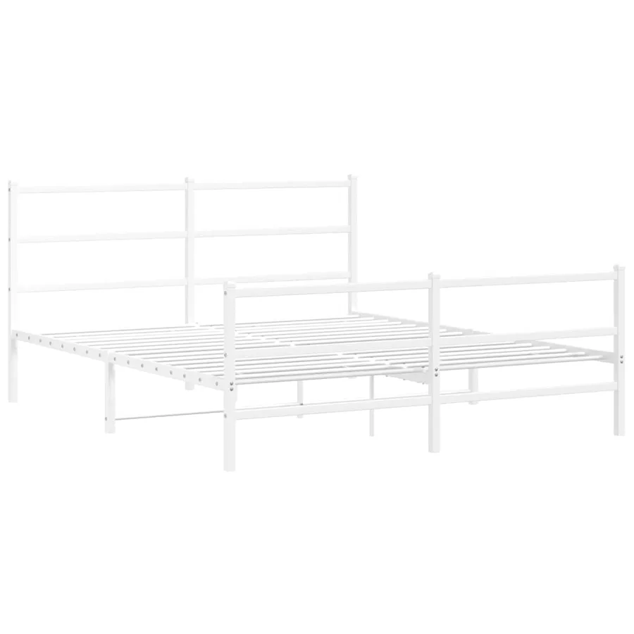 Cadre de lit métal sans matelas et pied de lit blanc 150x200 cm - 3
