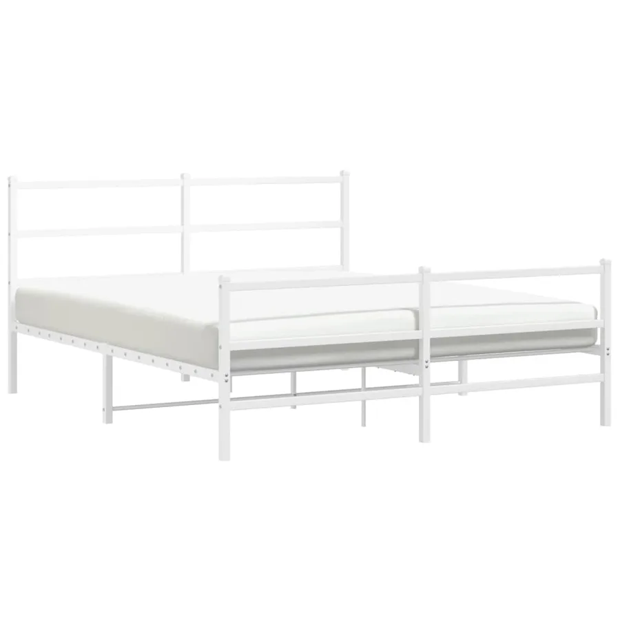 Cadre de lit métal sans matelas et pied de lit blanc 150x200 cm - 4
