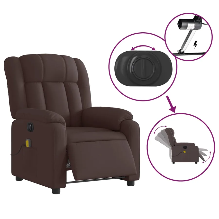 Fauteuil de massage inclinable électrique Marron foncé Tissu - 6
