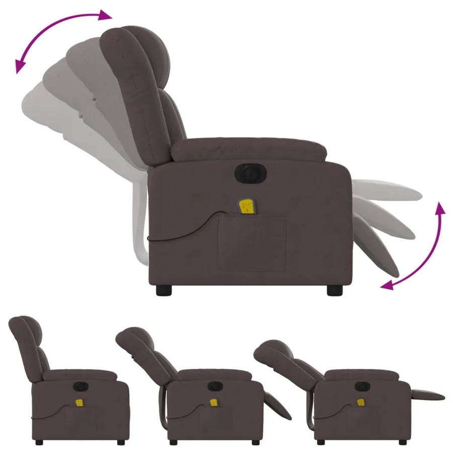 Fauteuil de massage inclinable électrique Marron foncé Tissu - 7