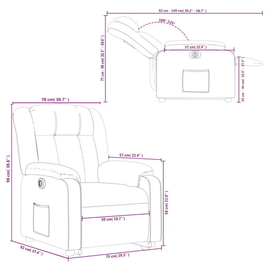 Fauteuil inclinable électrique gris clair tissu - 17