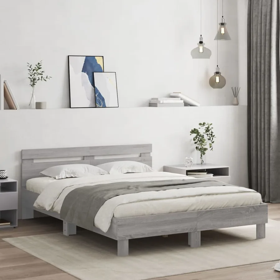 Cadre de lit avec LED sans matelas sonoma gris 150x200 cm