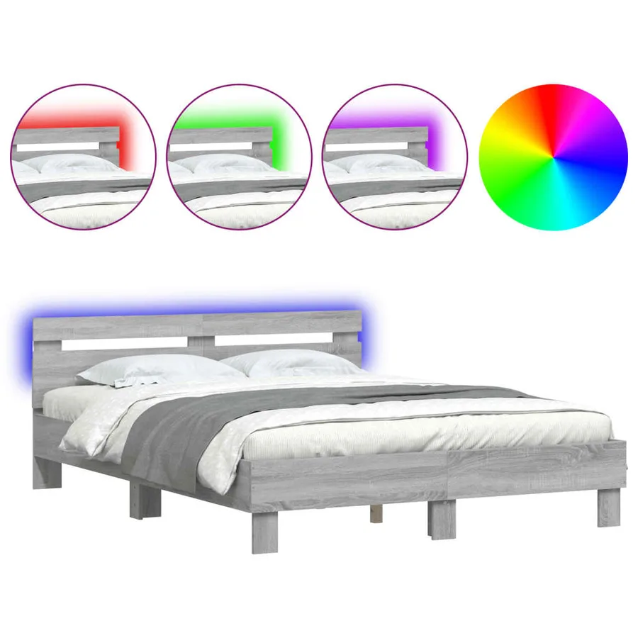 Cadre de lit avec LED sans matelas sonoma gris 150x200 cm - 2