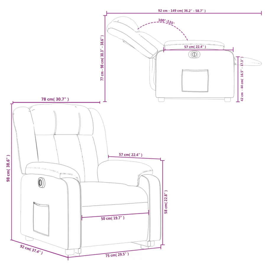 Fauteuil inclinable électrique noir tissu - 17