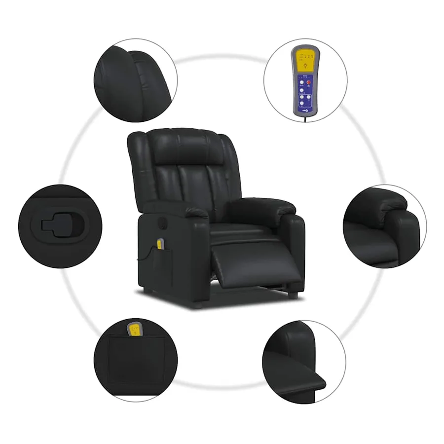 Fauteuil de massage inclinable Noir Similicuir - 7
