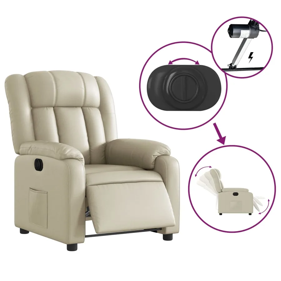 Fauteuil inclinable électrique Crème Similicuir - 6