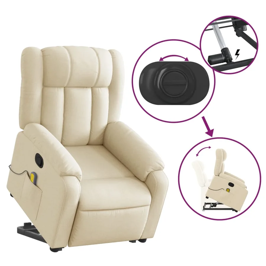 Fauteuil inclinable de massage Crème Tissu - 6