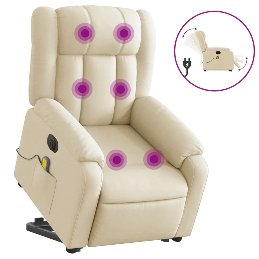 Fauteuil inclinable de massage électrique Crème Tissu - 2