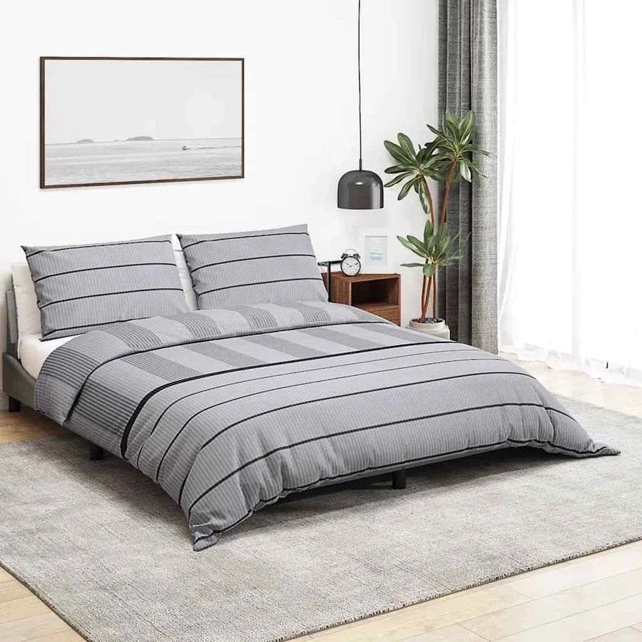 Ensemble de housse de couette Gris 135x200 cm Coton