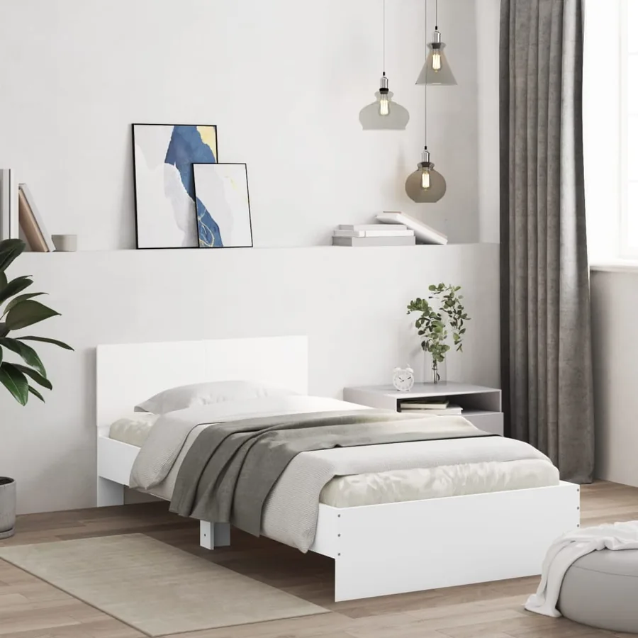 Cadre de lit sans matelas avec tête de lit blanc 100x200 cm