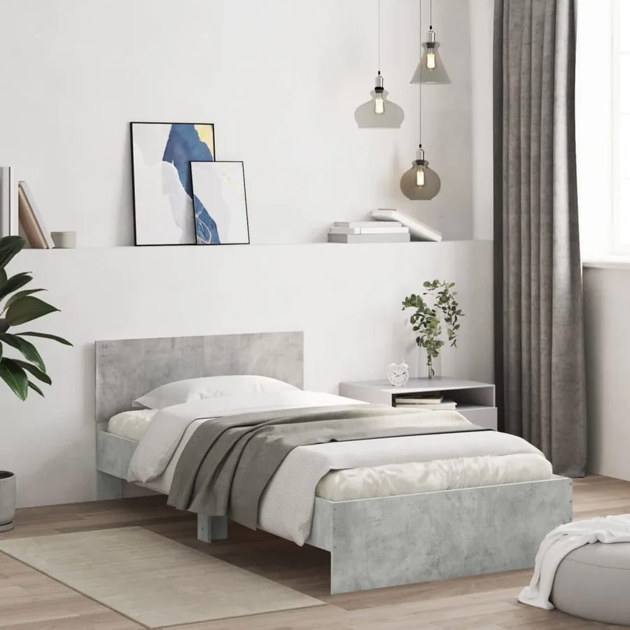Cadre de lit sans matelas avec tête de lit gris béton 100x200cm